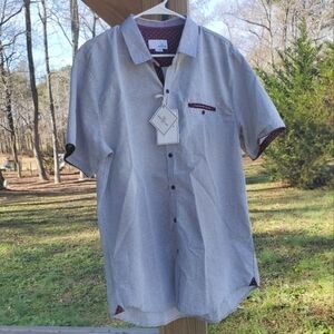 Light Grey Buttondown Shirt with Red Trim New XL
